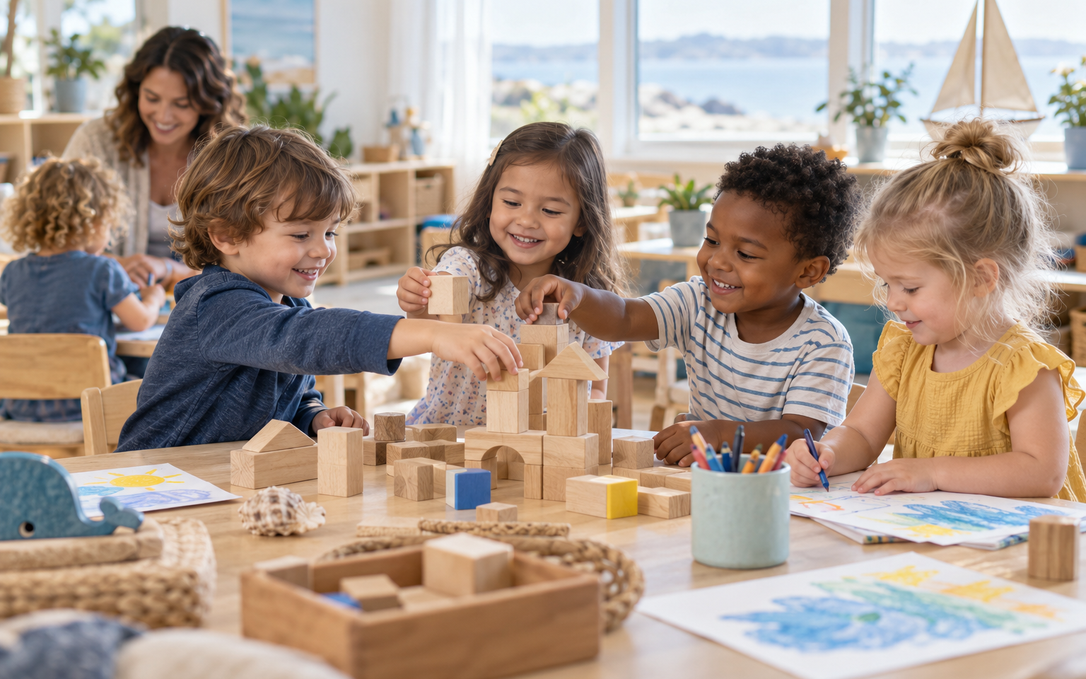 Illustrative classroom scene of children learning together